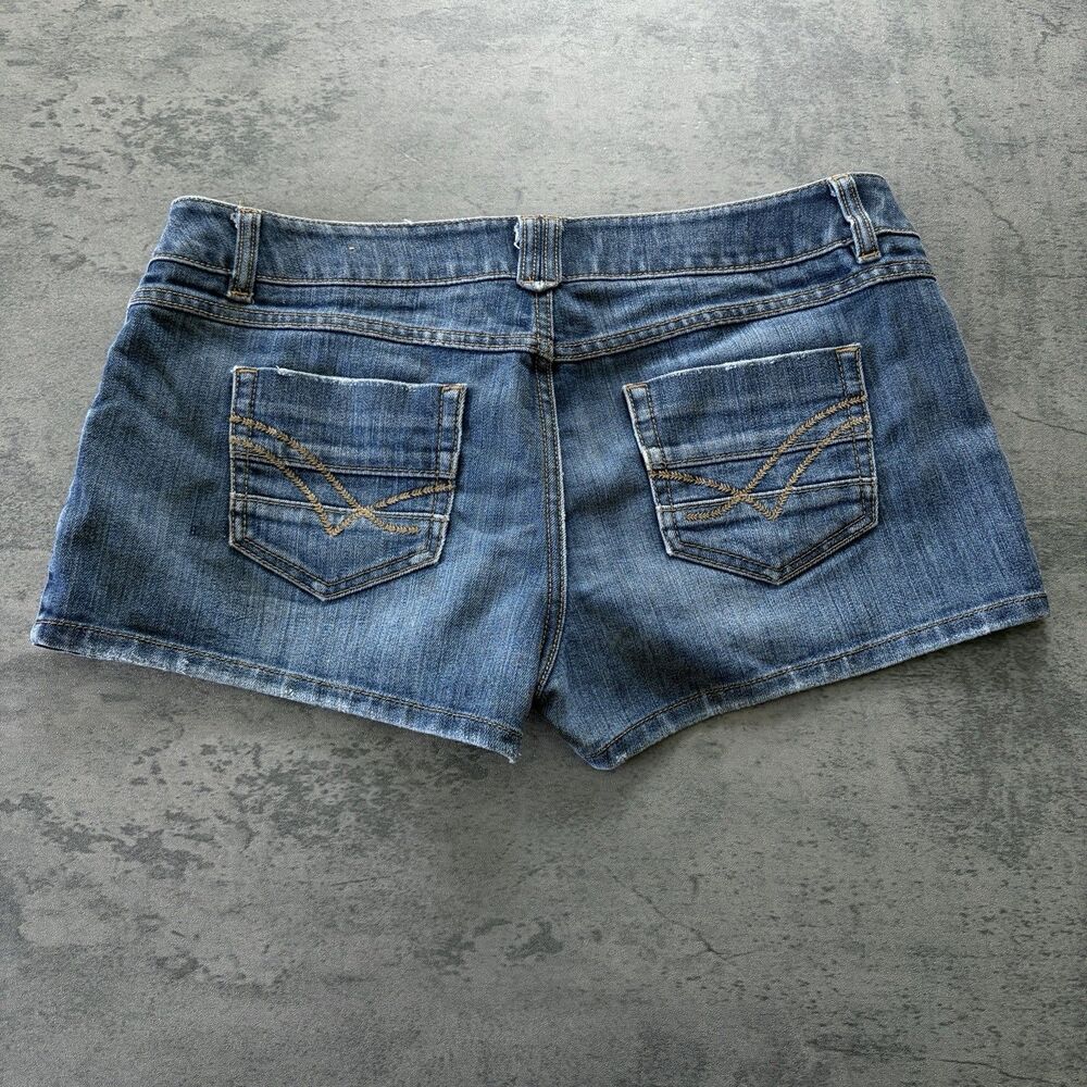 Vintage Y2K Mudd Denim Shorts Womens 11 Blue Low Rise Embroidered Pockets Retro